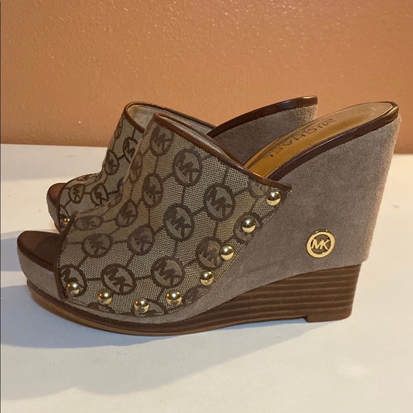 Michael Kors Shoes - Michael Kors Women's Wedge Sandals - Brown and Gray Size 6 1/2